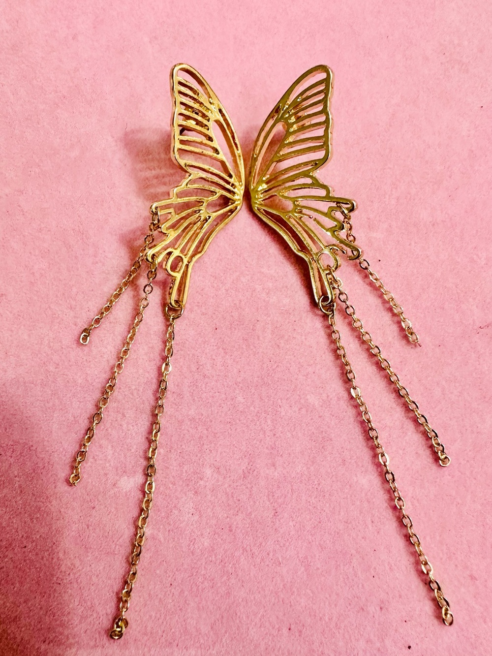 Gold Tone Butterfly Chain Dangle Statement Earrings NWT